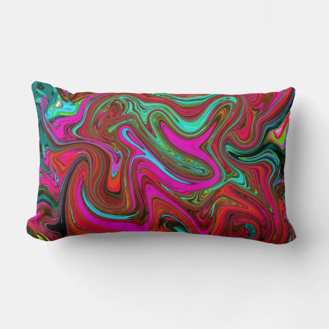 Coussin Rectangle Retro Super Magenta, Rouge et Bleu Art Abstrait (Recto)