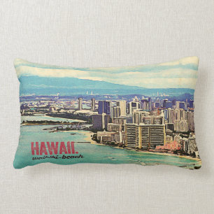 Coussin Rectangle Rétro vieille plage de Waikiki d'île d'Hawaï Oahu
