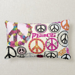 Coussin Rectangle Rétros symboles de hippie de paix et d'amour de