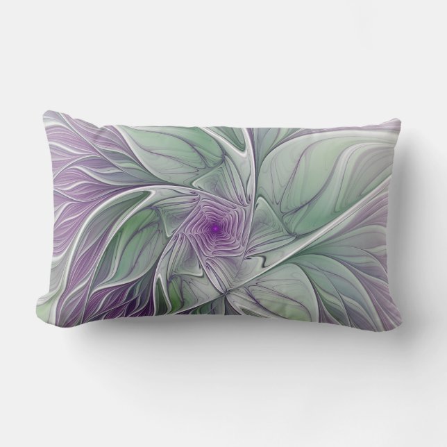 Coussin Rectangle Rêve de fleurs, Abstrait violet vert Fractal Art (Recto)