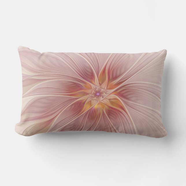 Coussin Rectangle Rêve Floral Rose Pâle Abstrait Art Fractal Fleur (Recto)