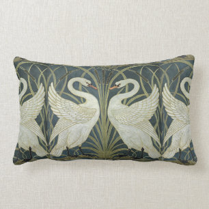 Coussin Rectangle Reversible Vintage Walter Crane Swan Rush et Iris