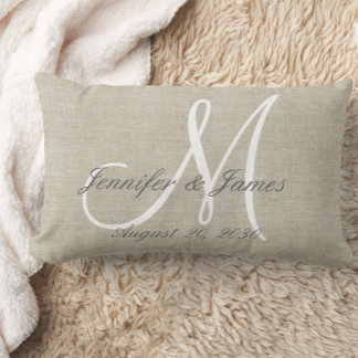 Coussin Rectangle Revêtement de lin rustique avec Monogramme blanc