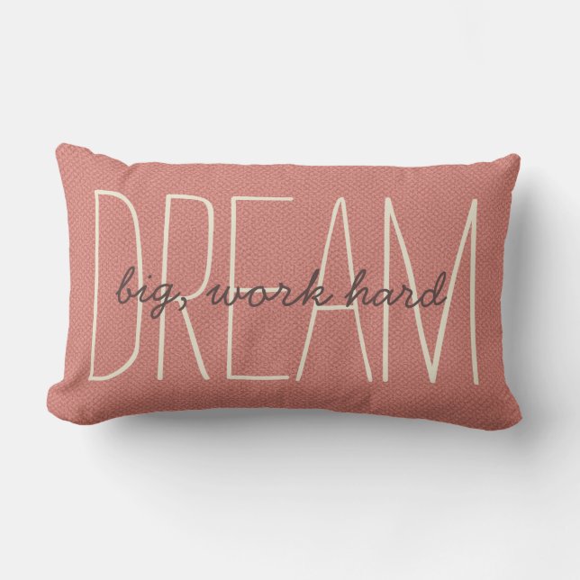 Coussin Rectangle Rêvez Grand Décoratif Corail & Crème Citation Scri (Recto)