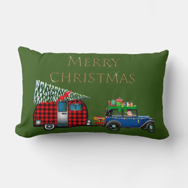 Coussin Rectangle Road Trip Père Noël green (Recto)