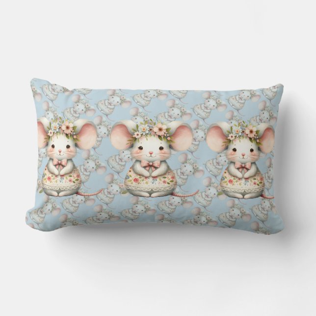 Coussin Rectangle Robe de souris florale mignonne Couronne de fleurs (Recto)
