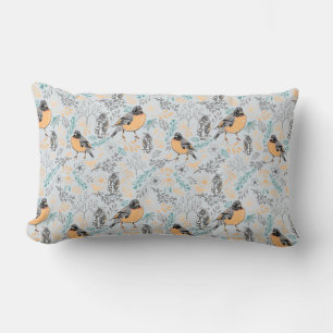 Coussin Rectangle Robin Bird Mama et Baby Summer Brood avec fleurs