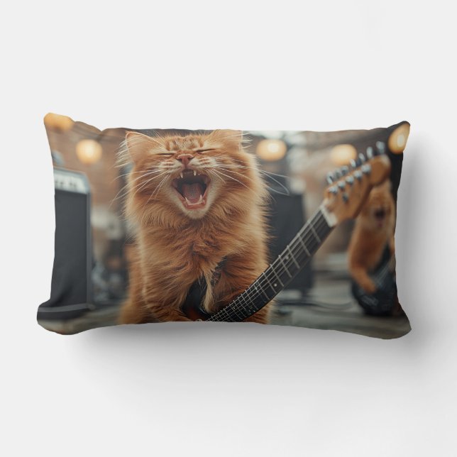 Coussin Rectangle Rock N Roll Chat Guitare Gingembre Rockstar (Recto)