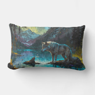 Coussin Rectangle Rocky Mountain Grey Wolf Art