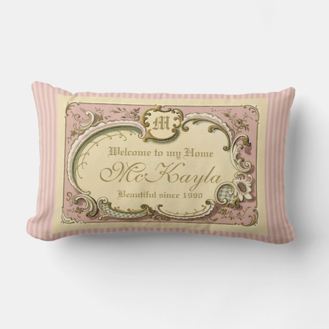 Coussin Rectangle Rococo Boudoir à l'élégante trame rose or (Recto)
