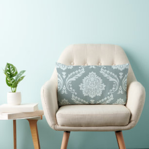 Coussin Rectangle Rococo Damask Grand Motif Œuf de Canard Bleu+Turqu