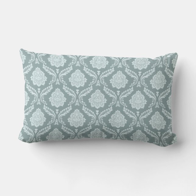 Coussin Rectangle Rococo Damassé Rpt Motif Œuf de Canard Bleu+Sarcel (Verso)