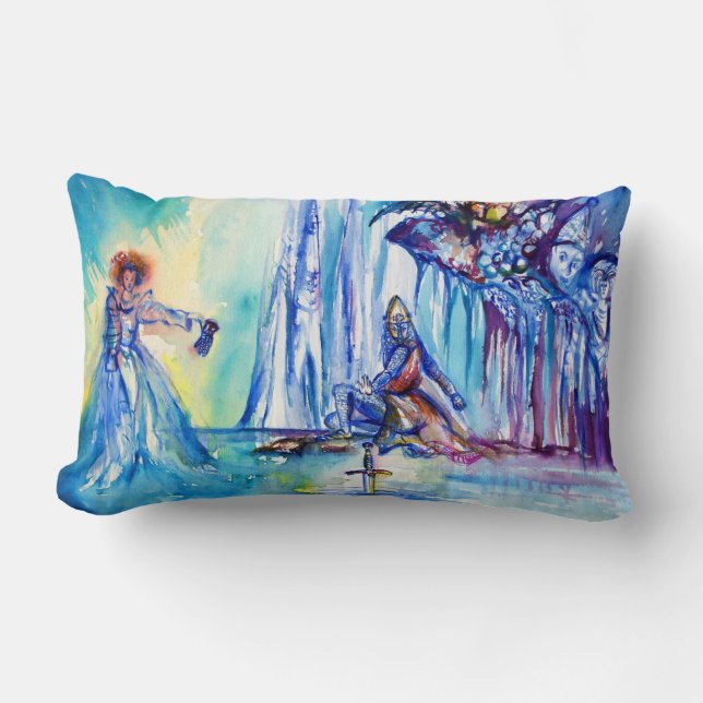 COUSSIN RECTANGLE ROI ARTHUR, DAME DU LAC ET EXCALIBUR (Recto)