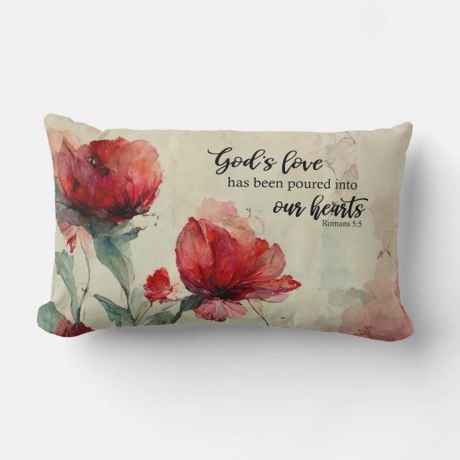 Coussin Rectangle Romains 5:5 La Bible Amoureuse de Dieu Verse Fleur (Recto)