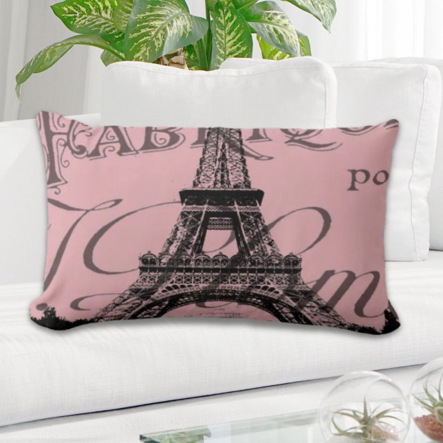 Coussin Rectangle romantique rose vintage paris tour eiffel (romantic pink french vintage paris eiffel tower lumbar pillow)
