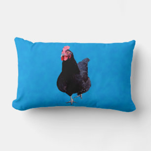 Coussin Rectangle Rooster Noir Sur Arrière - plan Bleu,