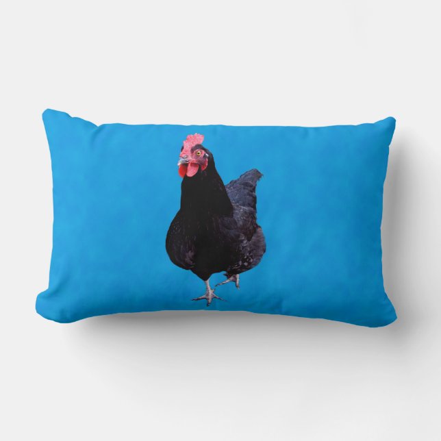Coussin Rectangle Rooster Noir Sur Arrière - plan Bleu, (Recto)