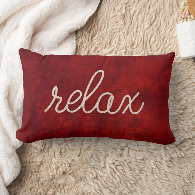 Coussin Rectangle Rope RELAX Texte Sur Cuir Rouge (Couverture)