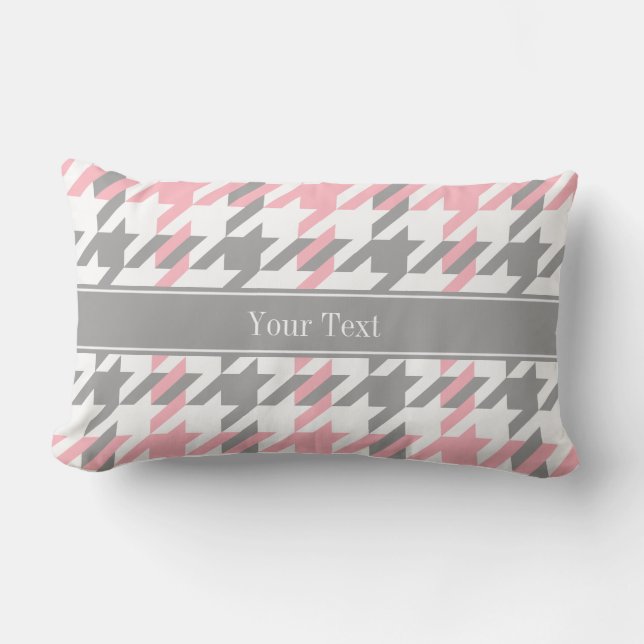 Coussin Rectangle Rose Blanc Gris Foncé Toile de Chien Monogramme No (Recto)