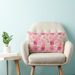 Coussin Rectangle Rose Blanc Rose Pâle Magenta Floral Fleurs