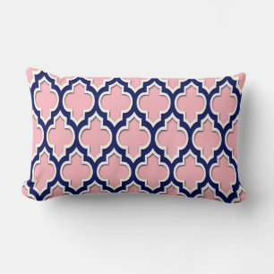 Coussin Rectangle Rose, Bleu Marine et Blanc Quatrefoil Marocain #4D