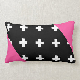 Coussin Rectangle Rose chaud - Croix suisse noire et blanche