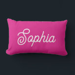 Coussin Rectangle Rose chaud vif | Votre nom dans le script<br><div class="desc">Cette coussin féminine et colorée est dotée d'un arrière - plan rose vif et chaud,  avec votre nom en écriture blanche tendance et rétro.</div>