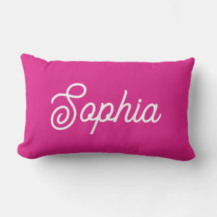 Coussin Rectangle Rose chaud vif   Votre nom dans le script