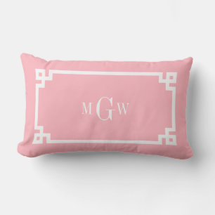 Coussin Rectangle Rose Clé Grecque #2 Cadre 3 Initiale Monogramme