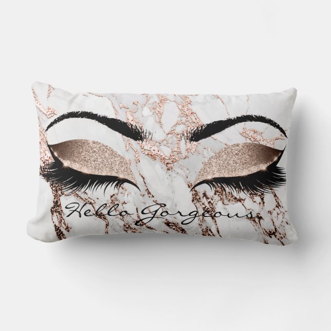 Coussin Rectangle Rose Cuivre Marbre Lashes Maquillage Hello Gorgey (Recto)