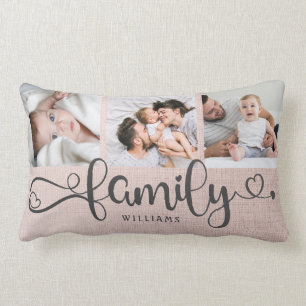 Coussin Rectangle Rose de script de famille moderne Lin 3 Photo Coll