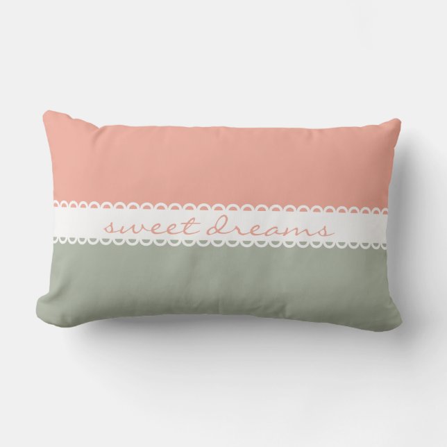 Coussin Rectangle Rose en pastel et ruban gris de rêves doux (Recto)