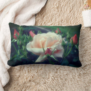 Coussin Rectangle Rose et bourgeons rêveurs pêche 