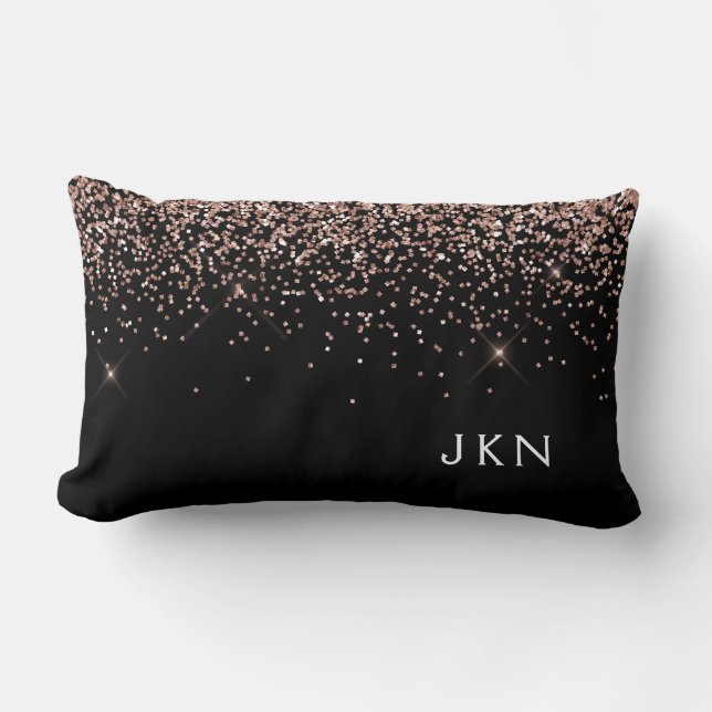 Coussin Rectangle Rose Gold Blush Pink Black Parties scintillant Mon (Recto)