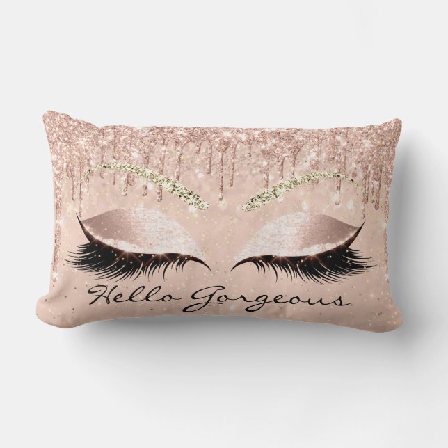 Coussin Rectangle Rose Gold Drips de maquillage cils Bonjour merveil (Recto)