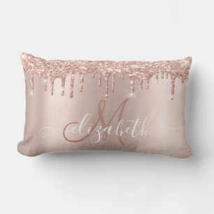 Coussin Rectangle Rose Gold Élégant Paillettes Monogramme Rose Gold