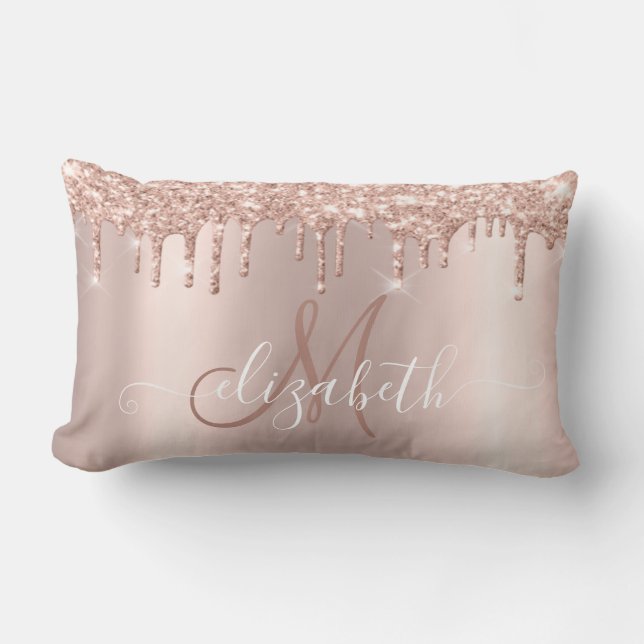 Coussin Rectangle Rose Gold Élégant Paillettes Monogramme Rose Gold (Recto)