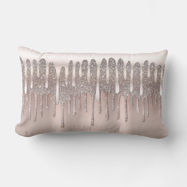 Coussin Rectangle Rose Gold Glitter Diamant Rose Pâle Scintillant Dé (Recto)