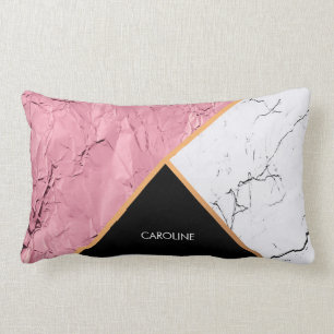 Coussin Rectangle Rose Gold Noir et Motif Marbre blanc