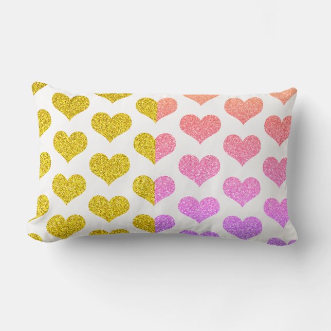 Coussin Rectangle Rose Gold Rose Doré Dégradé Cœurs Motifs Mignons (Recto)
