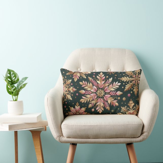 COUSSIN RECTANGLE ROSE & OR NOËL FLAKES DE VACANCES DE NOIX (Chaise)