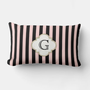 Coussin Rectangle Rose Pâle, Étiquette Monogramme Blanche avec Rayur