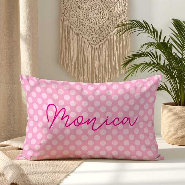 Coussin Rectangle Rose Pâle Personnalisé à pois (Personalized Light Pink Polka Dot Lumbar Pillow)
