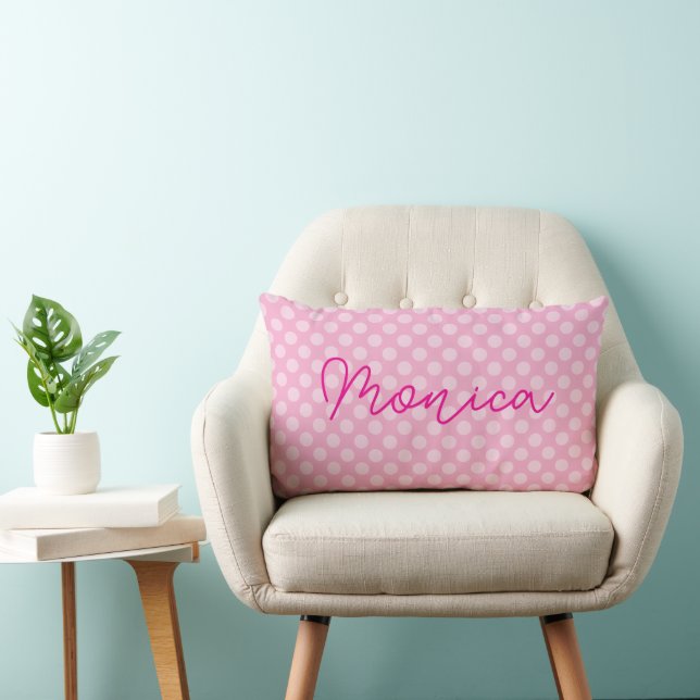Coussin Rectangle Rose Pâle Personnalisé à pois (Chaise)