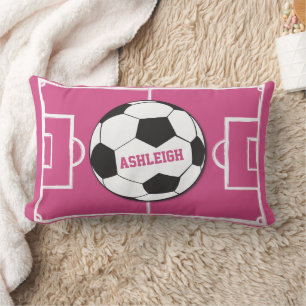 Coussin Rectangle Rose personnalisé de ballon de football et de