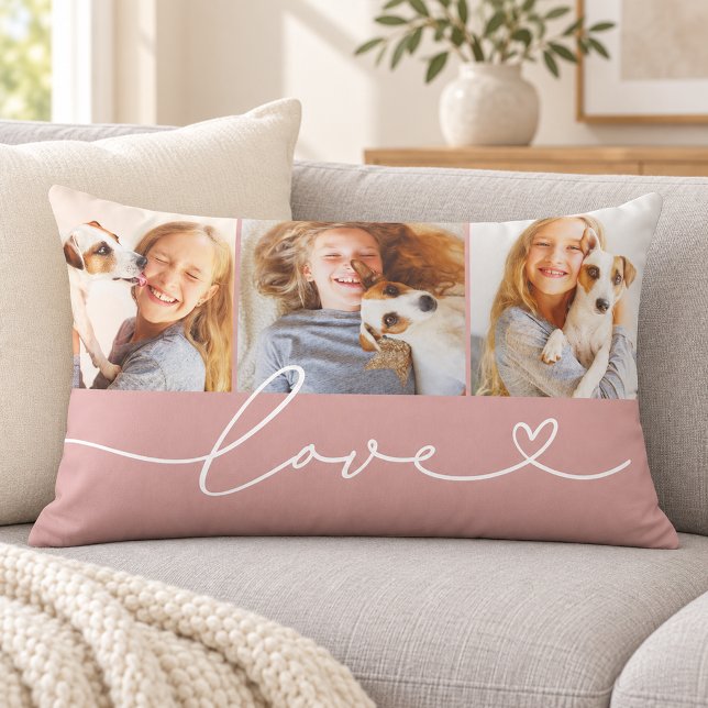 Coussin Rectangle Rose Pink Love Heart Script 3 Photo (Créateur téléchargé)