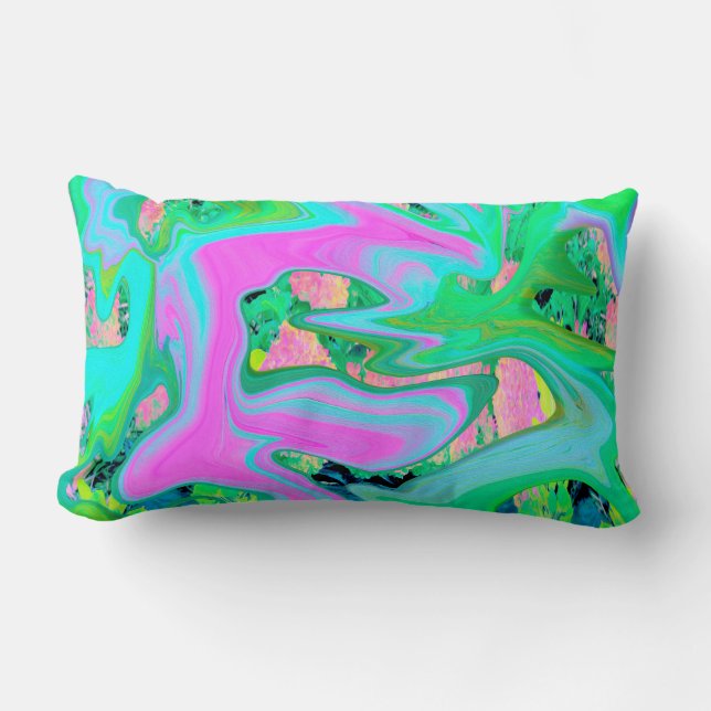 Coussin Rectangle Rose Rétro et Art Liquide Bleu Clair sur Hydrangea (Recto)