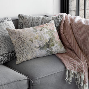 Coussin Rectangle Rose romantique Florals Vieux Décor manuscrit Mais