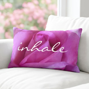 Coussin Rectangle Rose Rose Violet Photo Respirer Citation Script Gr