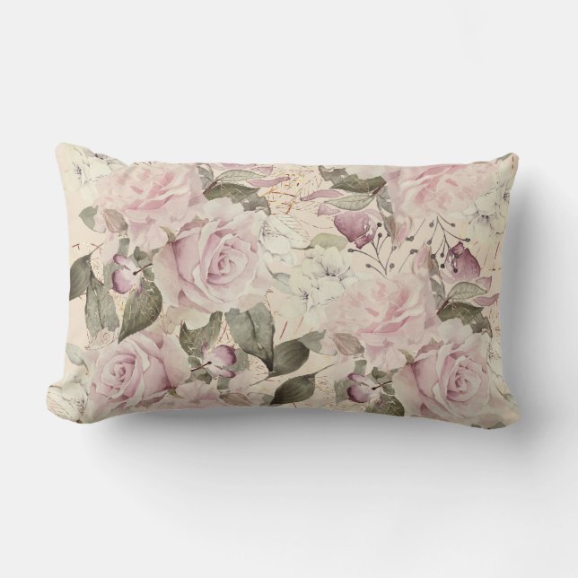 Coussin Rectangle Rose Soft Pink et Cream Gold Leaf (Recto)